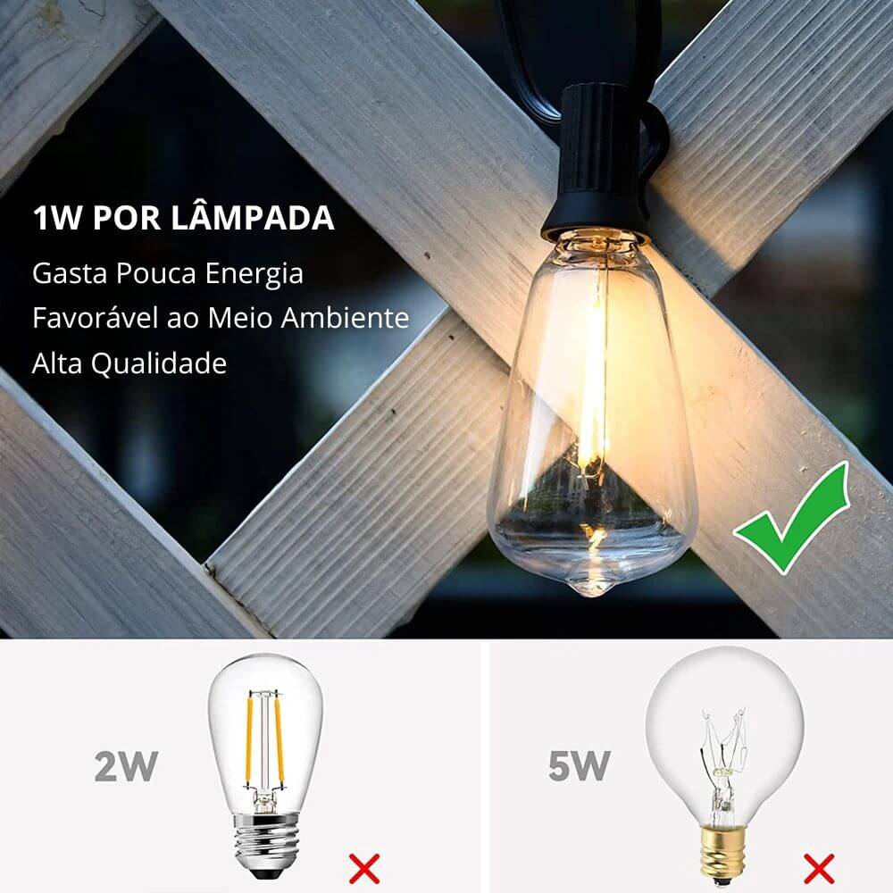 Varal de Luzes com Lâmpadas Bivolt - Ilumine Exteriores